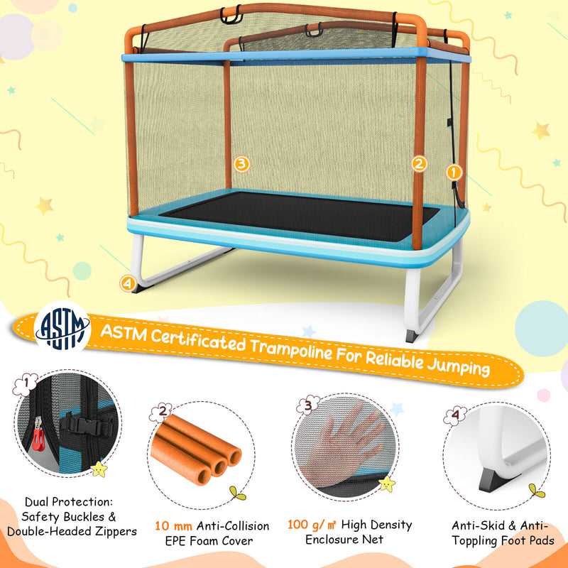 Costway - 6 Feet Rectangle Trampoline with Swing Horizontal Bar and Safety Net-Orange