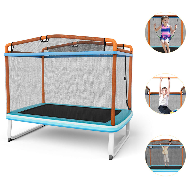 Costway - 6 Feet Rectangle Trampoline with Swing Horizontal Bar and Safety Net-Orange