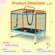 Costway - 6 Feet Rectangle Trampoline with Swing Horizontal Bar and Safety Net-Orange