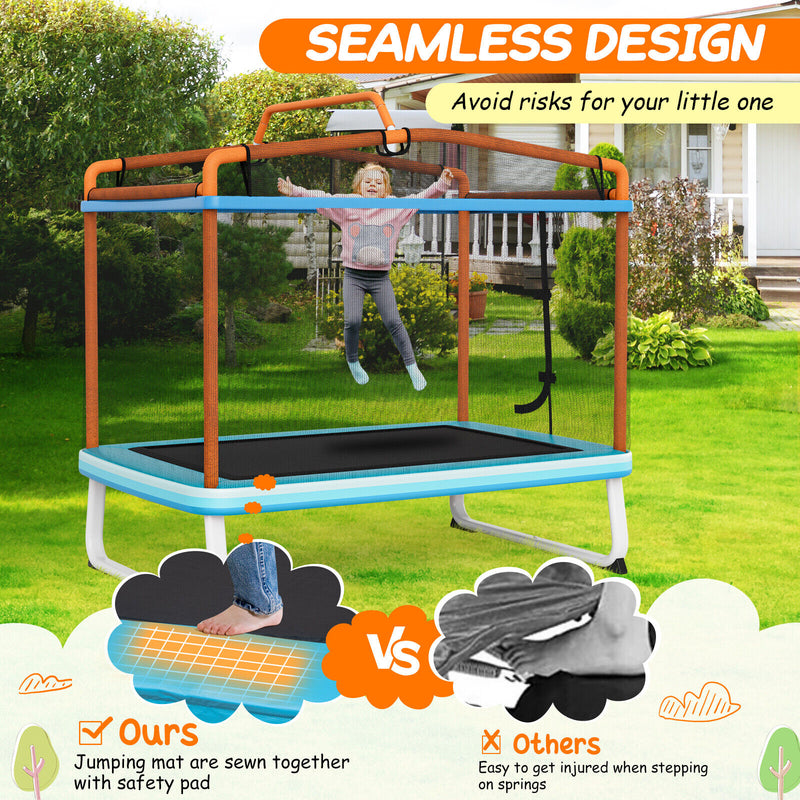 Costway - 6 Feet Rectangle Trampoline with Swing Horizontal Bar and Safety Net-Orange