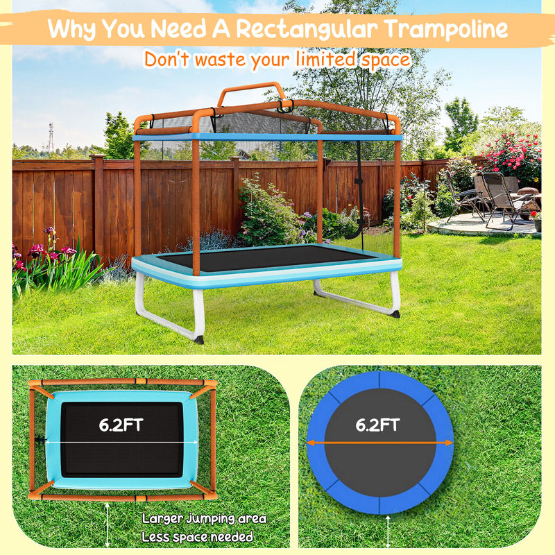 Costway - 6 Feet Rectangle Trampoline with Swing Horizontal Bar and Safety Net-Orange