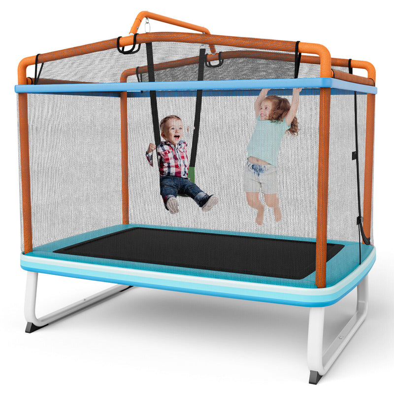 Costway - 6 Feet Rectangle Trampoline with Swing Horizontal Bar and Safety Net-Orange