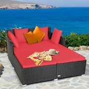 Costway - Spacious Outdoor Rattan Daybed with Upholstered Cushions and Pillows-Red