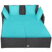 Costway - Spacious Outdoor Rattan Daybed with Upholstered Cushions and Pillows-Turquoise