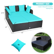 Costway - Spacious Outdoor Rattan Daybed with Upholstered Cushions and Pillows-Turquoise