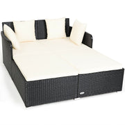 Costway - Spacious Outdoor Rattan Daybed with Upholstered Cushions and Pillows-White