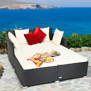 Costway - Spacious Outdoor Rattan Daybed with Upholstered Cushions and Pillows-White