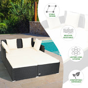Costway - Spacious Outdoor Rattan Daybed with Upholstered Cushions and Pillows-White
