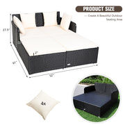 Costway - Spacious Outdoor Rattan Daybed with Upholstered Cushions and Pillows-White