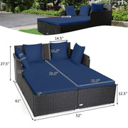 Costway - Spacious Outdoor Rattan Daybed with Upholstered Cushions and Pillows-Navy