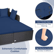 Costway - Spacious Outdoor Rattan Daybed with Upholstered Cushions and Pillows-Navy