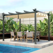 Costway - 10 x 12 Feet Outdoor Aluminum Retractable Pergola Canopy Shelter Grape Trellis-Beige