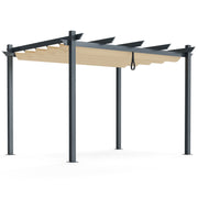 Costway - 10 x 12 Feet Outdoor Aluminum Retractable Pergola Canopy Shelter Grape Trellis-Beige