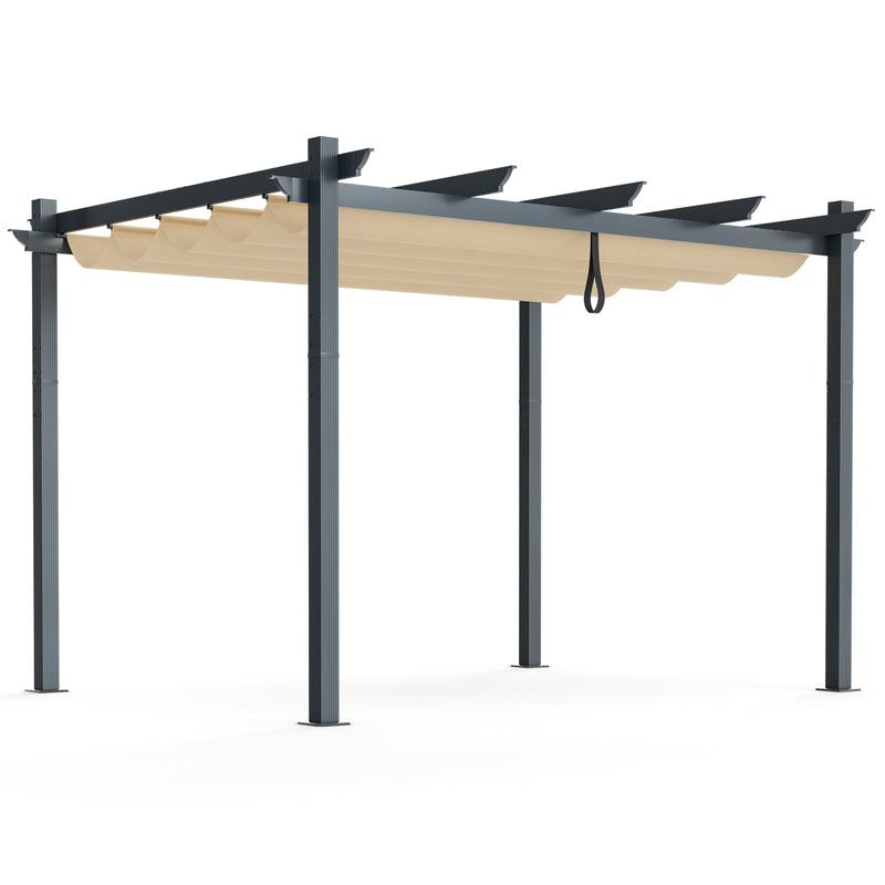 Costway - 10 x 12 Feet Outdoor Aluminum Retractable Pergola Canopy Shelter Grape Trellis-Beige