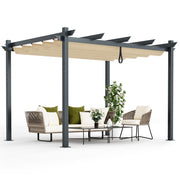 Costway - 10 x 12 Feet Outdoor Aluminum Retractable Pergola Canopy Shelter Grape Trellis-Beige