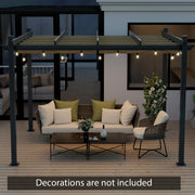 Costway - 10 x 12 Feet Outdoor Aluminum Retractable Pergola Canopy Shelter Grape Trellis-Beige