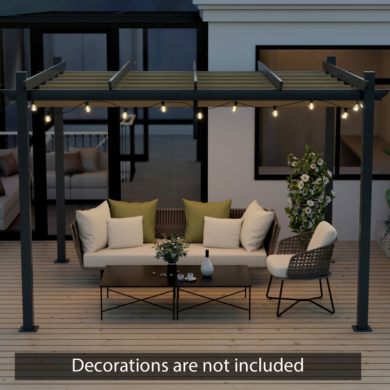 Costway - 10 x 12 Feet Outdoor Aluminum Retractable Pergola Canopy Shelter Grape Trellis-Beige