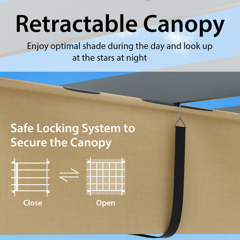 Costway - 10 x 12 Feet Outdoor Aluminum Retractable Pergola Canopy Shelter Grape Trellis-Beige