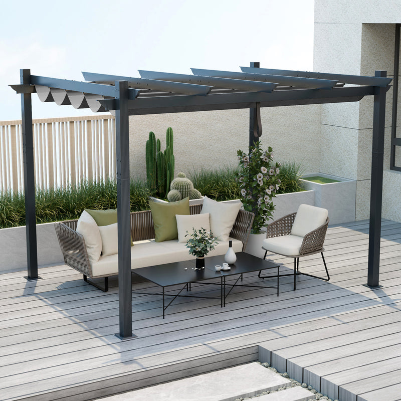 Costway - 10 x 12 Feet Outdoor Aluminum Retractable Pergola Canopy Shelter Grape Trellis-Gray