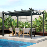 Costway - 10 x 12 Feet Outdoor Aluminum Retractable Pergola Canopy Shelter Grape Trellis-Gray