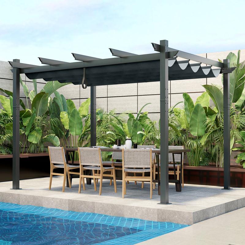 Costway - 10 x 12 Feet Outdoor Aluminum Retractable Pergola Canopy Shelter Grape Trellis-Gray