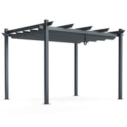 Costway - 10 x 12 Feet Outdoor Aluminum Retractable Pergola Canopy Shelter Grape Trellis-Gray