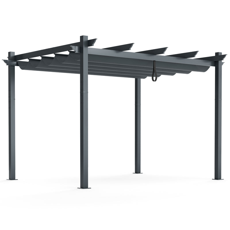 Costway - 10 x 12 Feet Outdoor Aluminum Retractable Pergola Canopy Shelter Grape Trellis-Gray