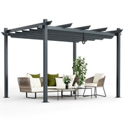 Costway - 10 x 12 Feet Outdoor Aluminum Retractable Pergola Canopy Shelter Grape Trellis-Gray