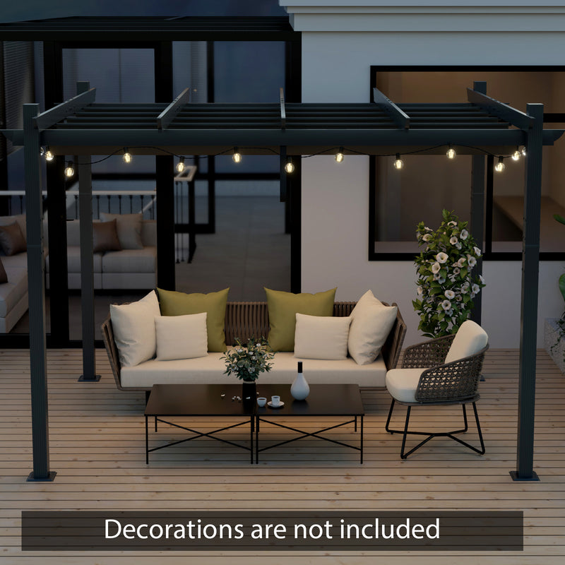 Costway - 10 x 12 Feet Outdoor Aluminum Retractable Pergola Canopy Shelter Grape Trellis-Gray