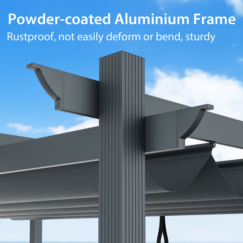 Costway - 10 x 12 Feet Outdoor Aluminum Retractable Pergola Canopy Shelter Grape Trellis-Gray