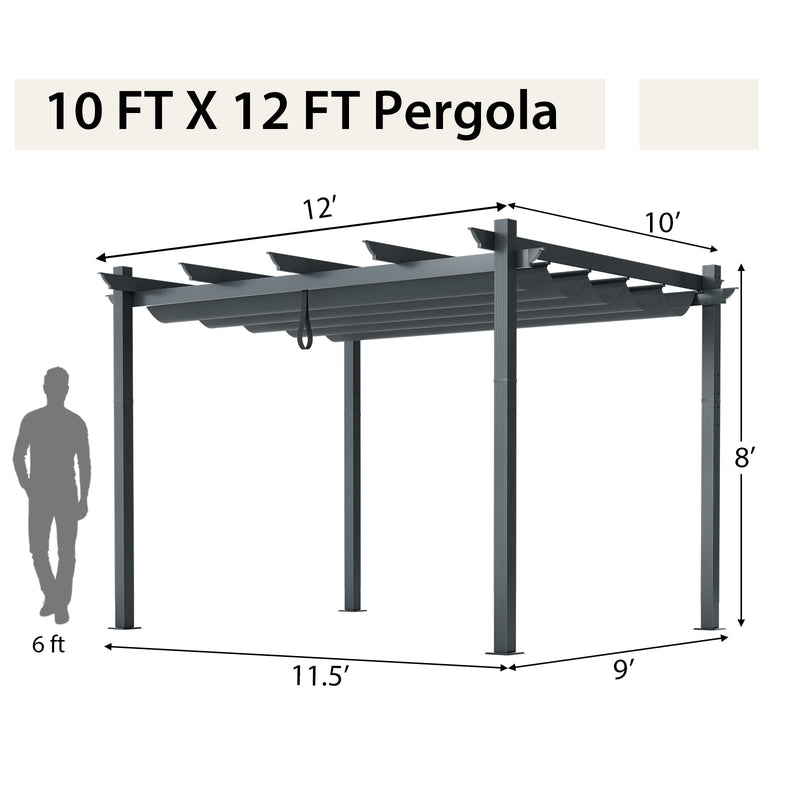 Costway - 10 x 12 Feet Outdoor Aluminum Retractable Pergola Canopy Shelter Grape Trellis-Gray