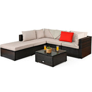 Costway - 6 Pieces Outdoor Patio Rattan Furniture Set Sofa Ottoman-Coffee
