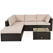 Costway - 6 Pieces Outdoor Patio Rattan Furniture Set Sofa Ottoman-Coffee