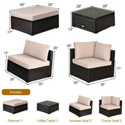 Costway - 6 Pieces Outdoor Patio Rattan Furniture Set Sofa Ottoman-Coffee