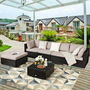 Costway - 6 Pieces Outdoor Patio Rattan Furniture Set Sofa Ottoman-Coffee