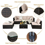 Costway - 6 Pieces Outdoor Patio Rattan Furniture Set Sofa Ottoman-Coffee