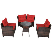 Costway - 4 Pieces Outdoor Cushioned Rattan Furniture Set-Red