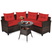 Costway - 4 Pieces Outdoor Cushioned Rattan Furniture Set-Red