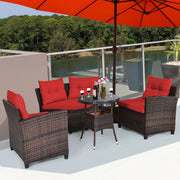Costway - 4 Pieces Outdoor Cushioned Rattan Furniture Set-Red