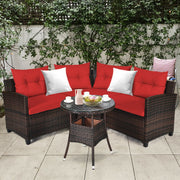 Costway - 4 Pieces Outdoor Cushioned Rattan Furniture Set-Red