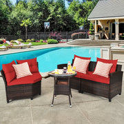 Costway - 4 Pieces Outdoor Cushioned Rattan Furniture Set-Red