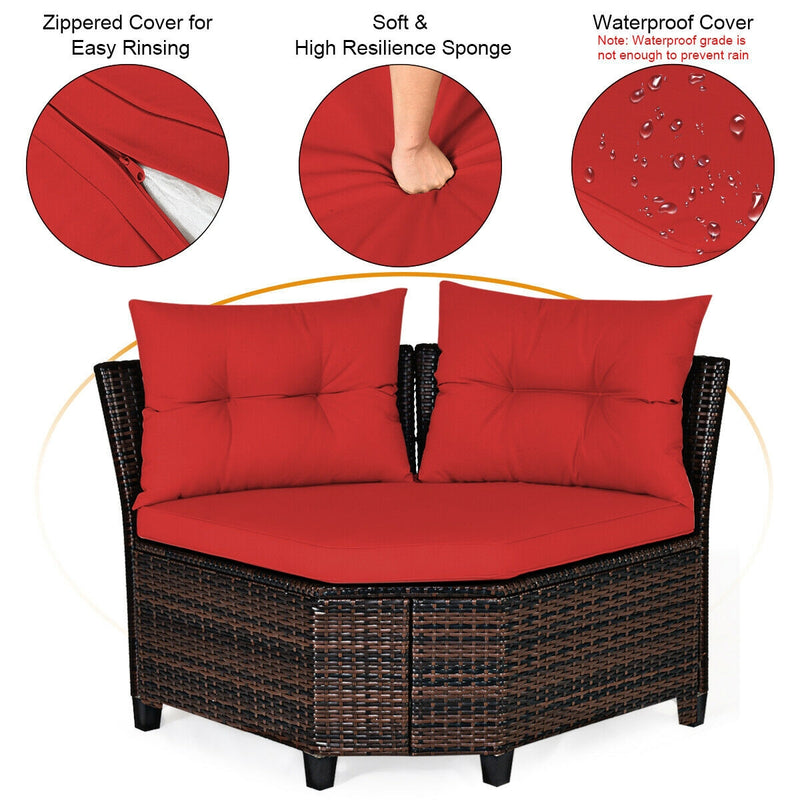 Costway - 4 Pieces Outdoor Cushioned Rattan Furniture Set-Red