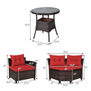 Costway - 4 Pieces Outdoor Cushioned Rattan Furniture Set-Red