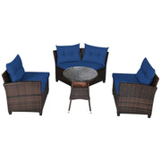 Costway - 4 Pieces Outdoor Cushioned Rattan Furniture Set-Navy