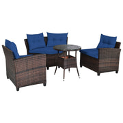 Costway - 4 Pieces Outdoor Cushioned Rattan Furniture Set-Navy