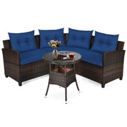 Costway - 4 Pieces Outdoor Cushioned Rattan Furniture Set-Navy