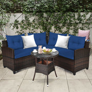Costway - 4 Pieces Outdoor Cushioned Rattan Furniture Set-Navy