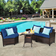 Costway - 4 Pieces Outdoor Cushioned Rattan Furniture Set-Navy