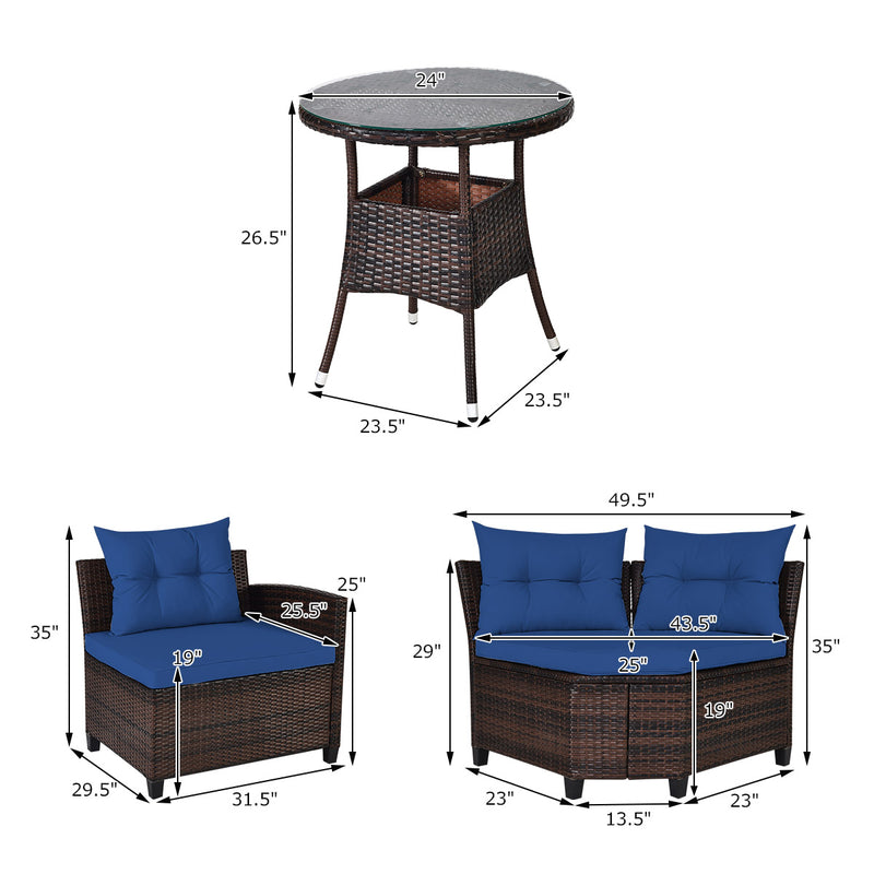 Costway - 4 Pieces Outdoor Cushioned Rattan Furniture Set-Navy