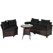 Costway - 4 Pieces Outdoor Cushioned Rattan Furniture Set-Black